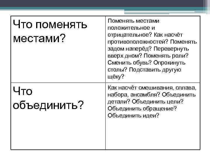 Что поменять местами? Поменять местами положительное и отрицательное? Как насчёт противоположностей? Поменять задом наперёд?