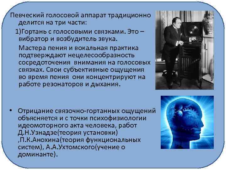 Певческий голосовой аппарат традиционно делится на три части: 1)Гортань с голосовыми связками. Это –