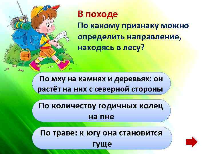 В походе По какому признаку можно определить направление, находясь в лесу? По мху на