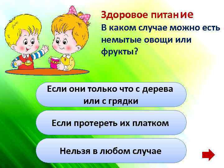 Здоровое питан ие В каком случае можно есть немытые овощи или фрукты? Если они