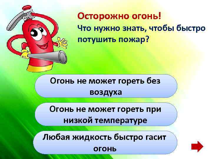 Осторожно огонь! Что нужно знать, чтобы быстро потушить пожар? Огонь не может гореть без