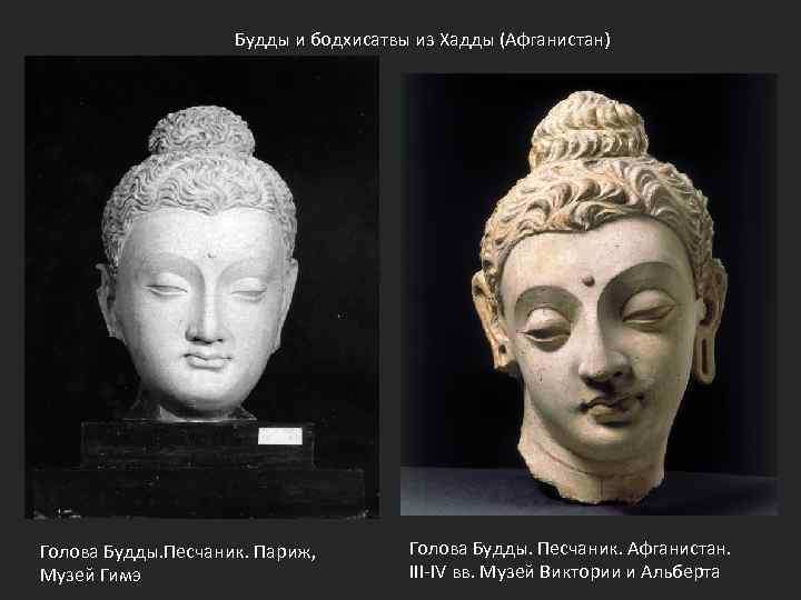Будды и бодхисатвы из Хадды (Афганистан) Голова Будды. Песчаник. Париж, Музей Гимэ Голова Будды.
