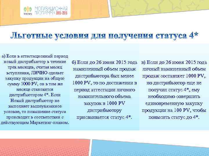 а) Если в аттестационный период новый дистрибьютор в течение б) Если до 26 июня