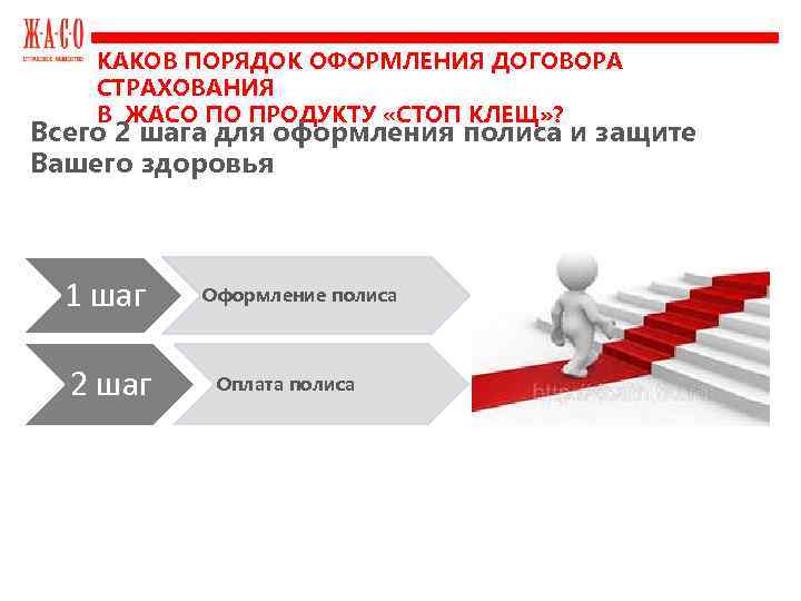 КАКОВ ПОРЯДОК ОФОРМЛЕНИЯ ДОГОВОРА СТРАХОВАНИЯ В ЖАСО ПО ПРОДУКТУ «СТОП КЛЕЩ» ? Всего 2