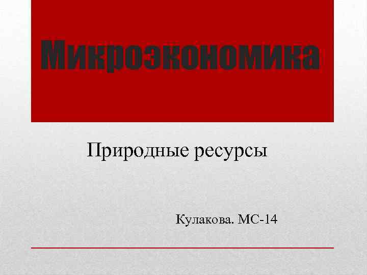 Микроэкономика Природные ресурсы Кулакова. МС-14 