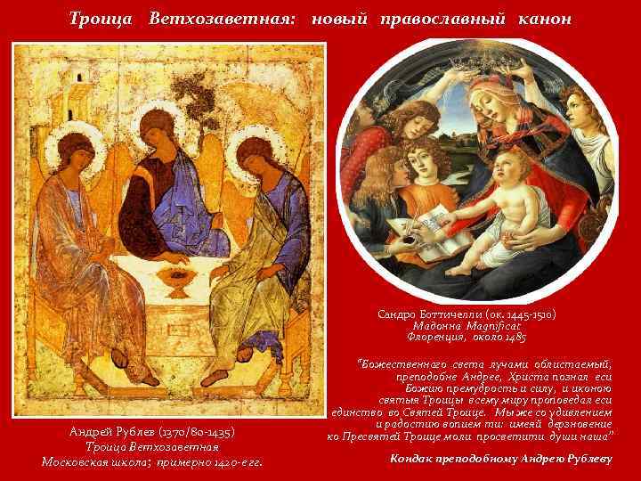Троица Ветхозаветная: новый православный канон Сандро Боттичелли (ок. 1445 -1510) Мадонна Magnificat Флоренция, около