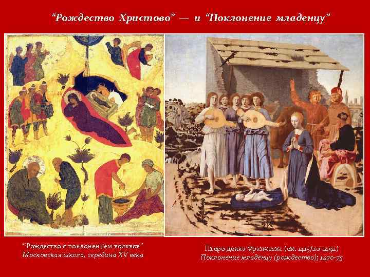 “Рождество Христово” — и “Поклонение младенцу” “Рождество с поклонением волхвов” Московская школа, середина XV