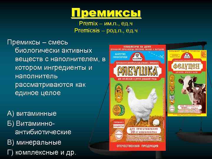 Премиксы Premix – им. п. , ед. ч Premicsis – род. п. , ед.