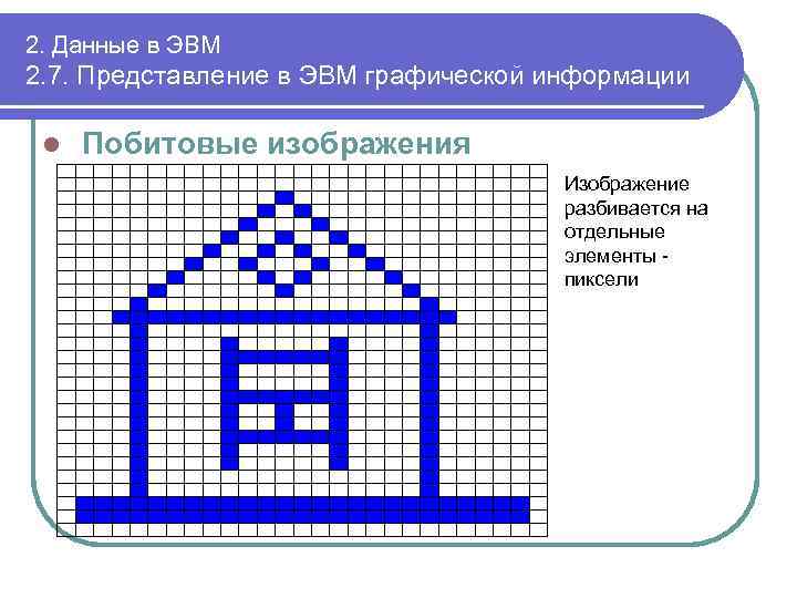 2. Данные в ЭВМ 2. 7. Представление в ЭВМ графической информации l Побитовые изображения