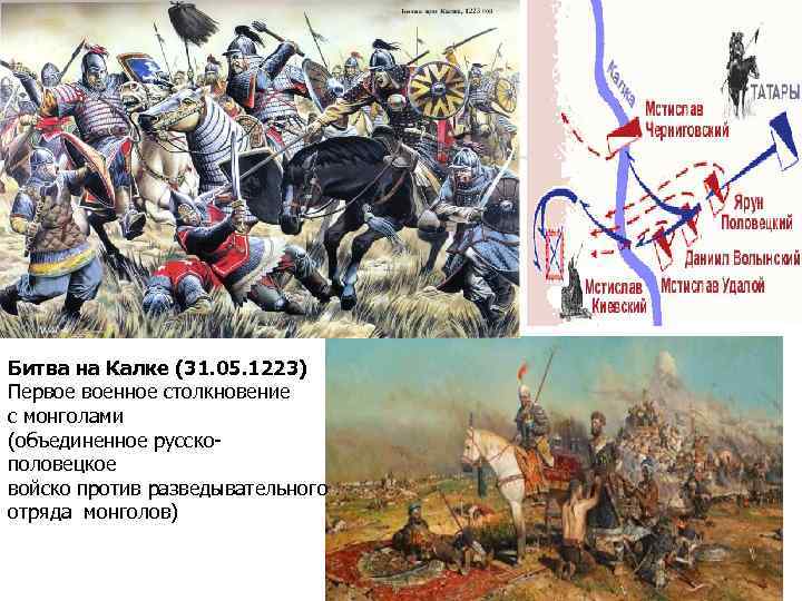 Битва на Калке (31. 05. 1223) Первое военное столкновение с монголами (объединенное русскополовецкое войско