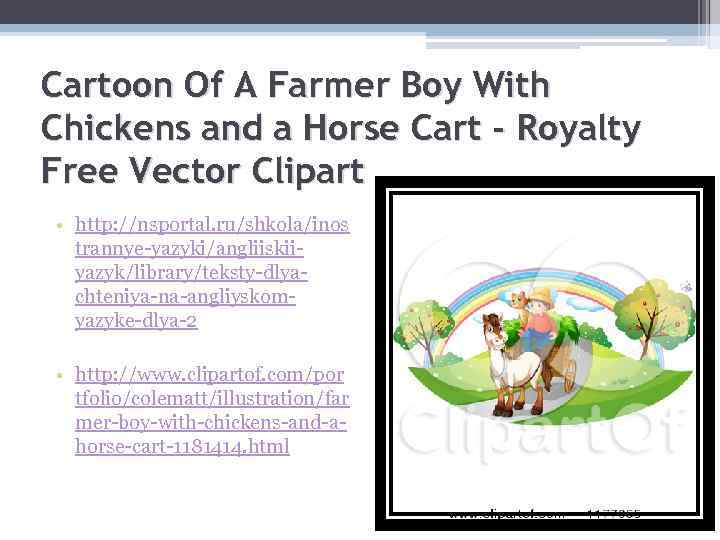 Cartoon Of A Farmer Boy With Chickens and a Horse Cart - Royalty Free