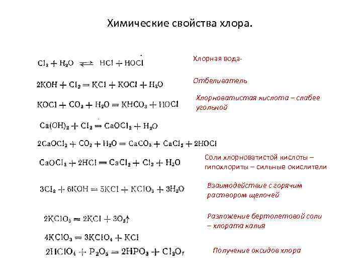 Основные химические свойства хлора