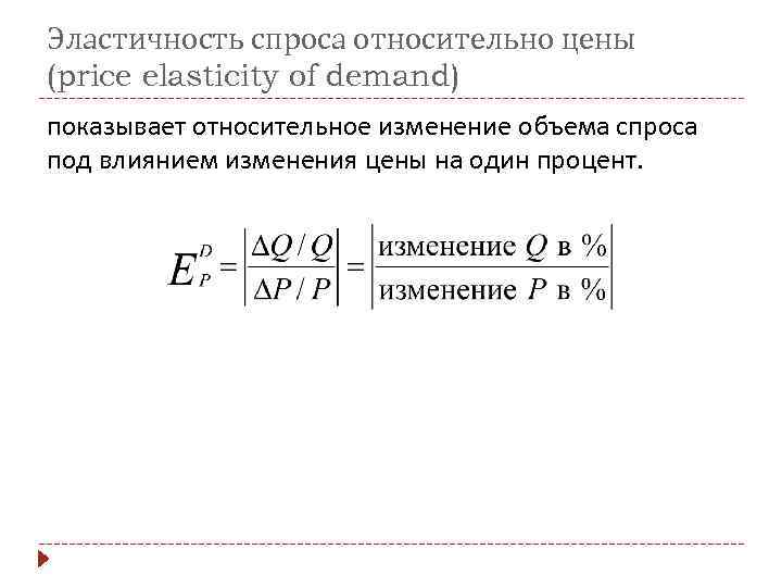 Эластичность спроса относительно цены (price elasticity of demand) показывает относительное изменение объема спроса под