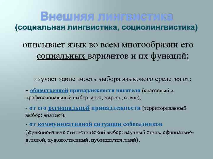 Социальный вариант. Внешняя лингвистика. Внутренняя и внешняя лингвистика. Внешняя лингвистика изучает. Внутренняя лингвистика изучает.