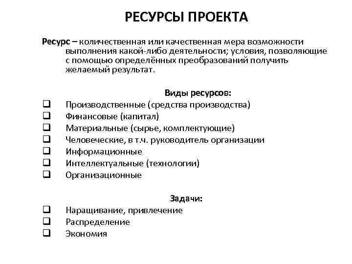 Требования к ресурсам проекта