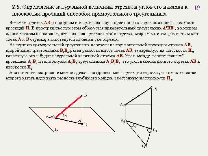 2. 6. Определение натуральной величины отрезка и углов его наклона к плоскостям проекций способом
