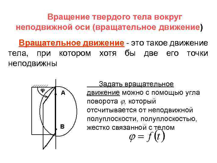 Вращение твердого тела вокруг неподвижной оси (вращательное движение) Вращательное движение - это такое движение