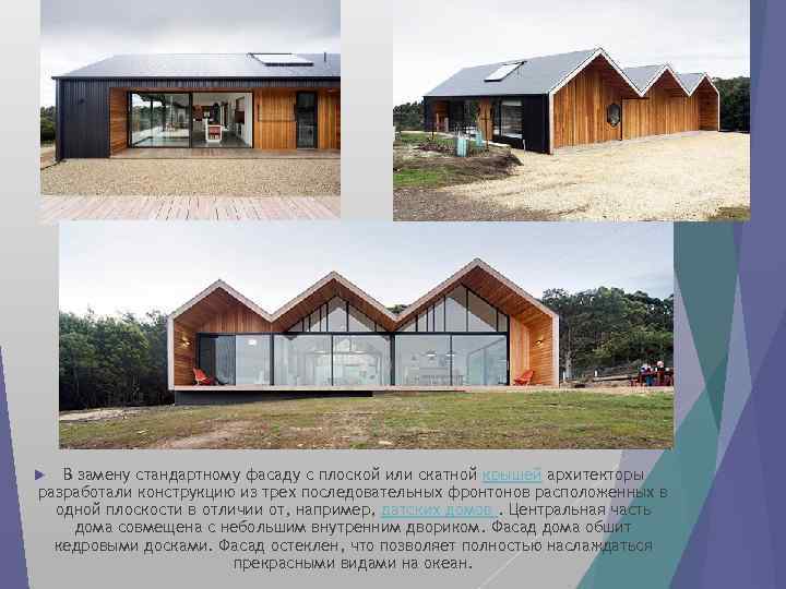 В замену стандартному фасаду с плоской или скатной крышей архитекторы разработали конструкцию из трех