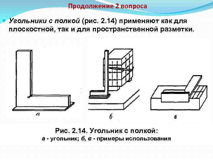 Продолжение 2 вопроса Угольники с полкой (рис. 2. 14) применяют как для плоскостной, так