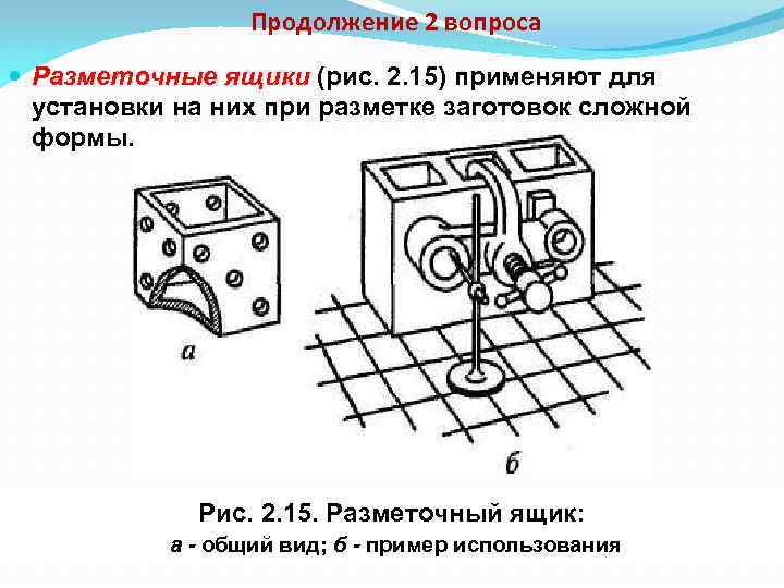 Продолжение 2 вопроса Разметочные ящики (рис. 2. 15) применяют для установки на них при
