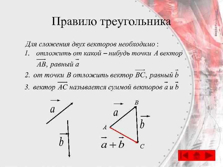 Правило треугольника B А C 