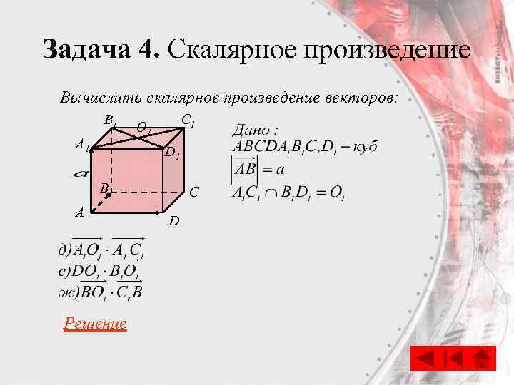 Задача 4. Скалярное произведение Вычислить скалярное произведение векторов: B 1 A 1 C 1