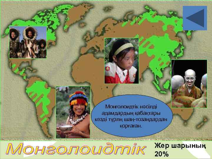 Монголоидтік нәсілді адамдардың қабақтары көзді түрлң шаң-тозаңдардан қорғаған. Жер шарының 20% 