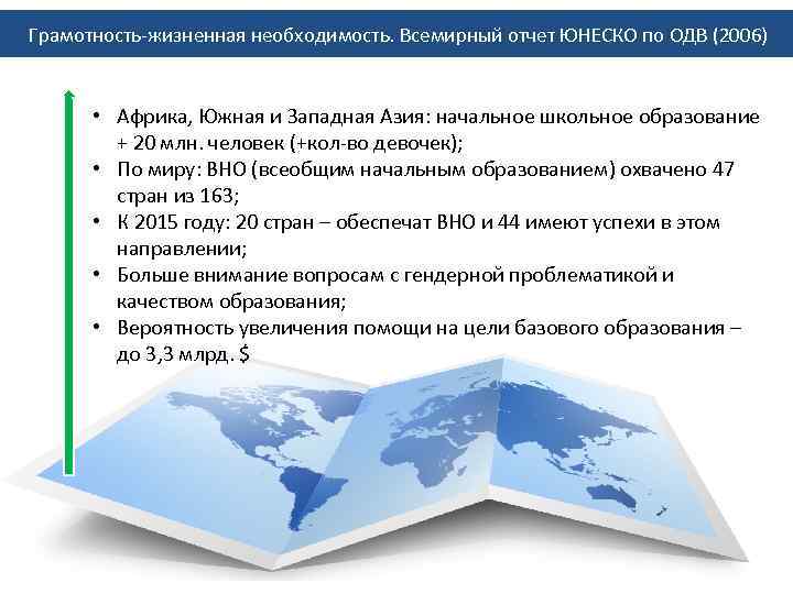Грамотность-жизненная необходимость. Всемирный отчет ЮНЕСКО по ОДВ (2006) • Африка, Южная и Западная Азия:
