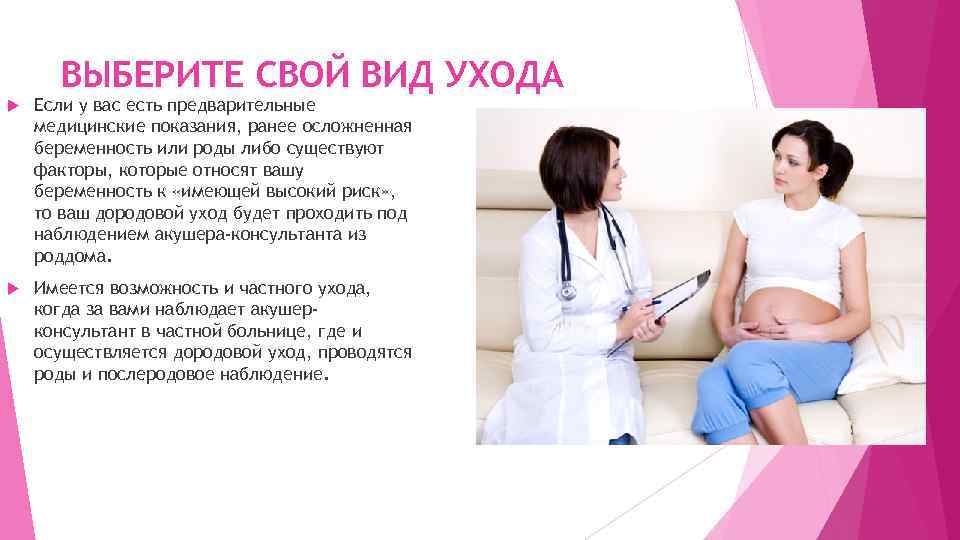 ВЫБЕРИТЕ СВОЙ ВИД УХОДА Если у вас есть предварительные медицинские показания, ранее осложненная беременность