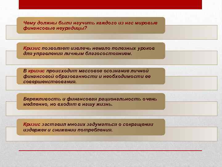 Чему должны были научить каждого из нас мировые финансовые неурядицы? Кризис позволяет извлечь немало