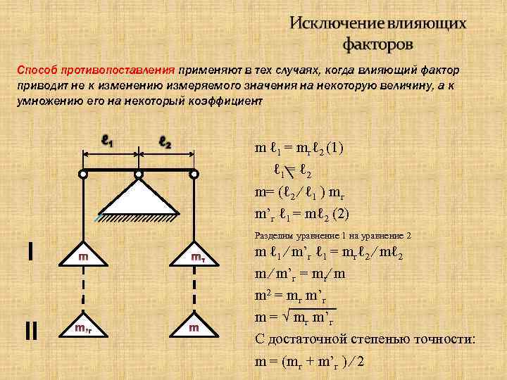 Способ противопоставления применяют в тех случаях, когда влияющий фактор приводит не к изменению измеряемого