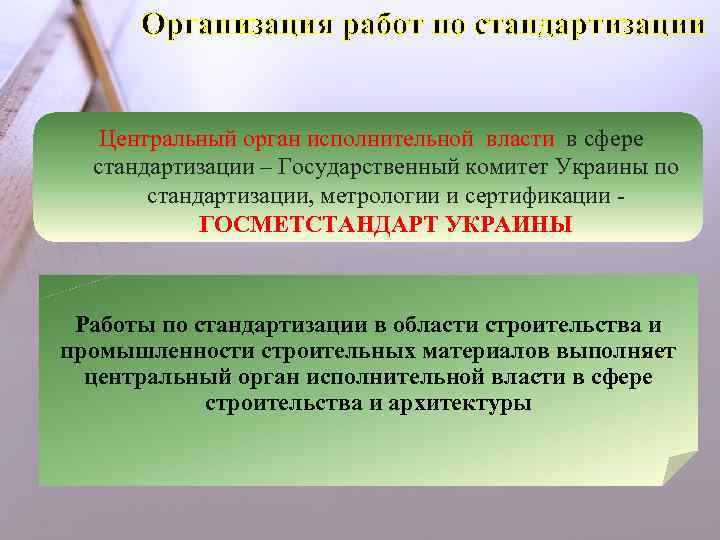 Организация работ по стандартизации Центральный орган исполнительной власти в сфере стандартизации – Государственный комитет