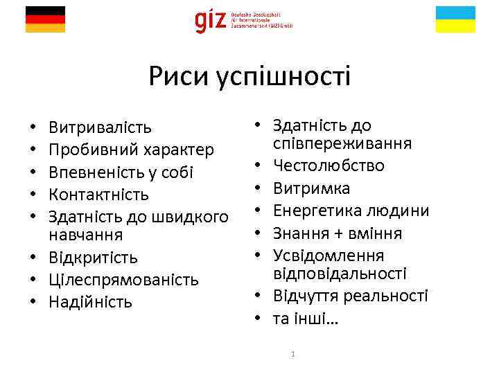 Риси успішності Витривалість Пробивний характер Впевненість у собі Контактність Здатність до швидкого навчання •