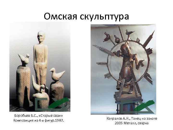 Омская скульптура Воробьев В. С. , «Старые сваи» Композиция из 4 -х фигур. 1987.