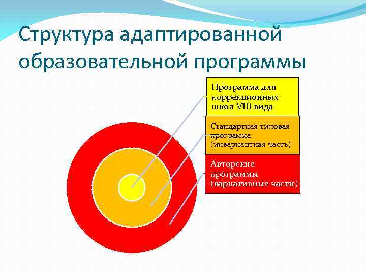 Структура адаптированной образовательной программы Программа для коррекционных школ VIII вида Стандартная типовая программа (инвариантная