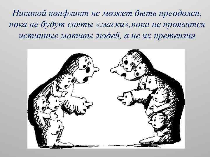 Никакой конфликт не может быть преодолен, пока не будут сняты «маски» , пока не