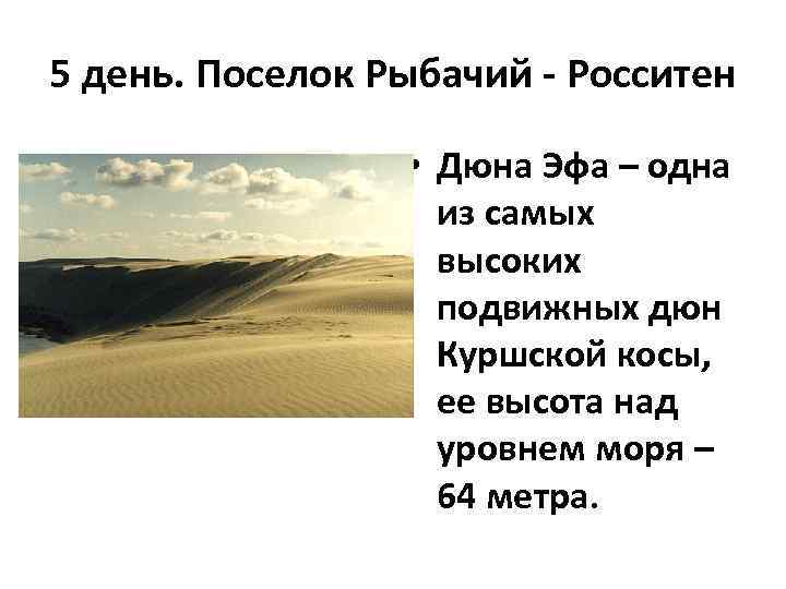 5 день. Поселок Рыбачий - Росситен • Дюна Эфа – одна из самых высоких