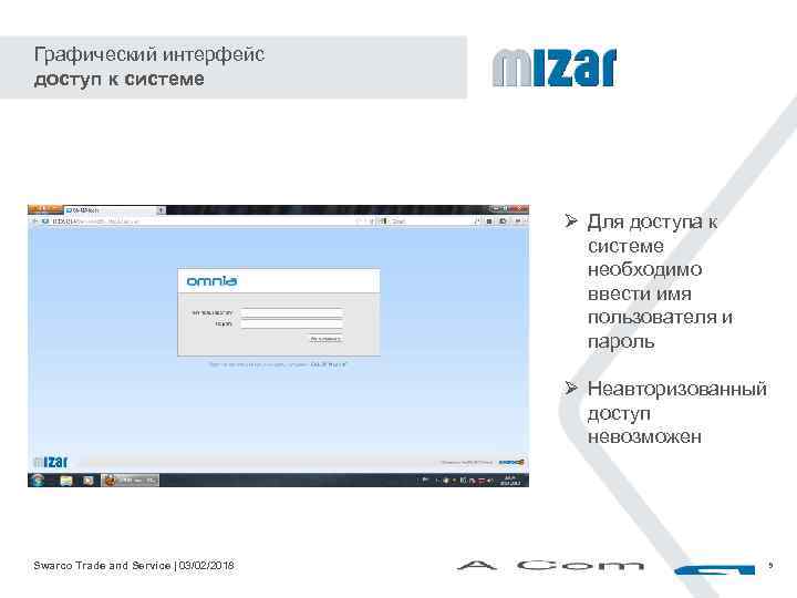 Графический интерфейс доступ к системе Ø Для доступа к системе необходимо ввести имя пользователя