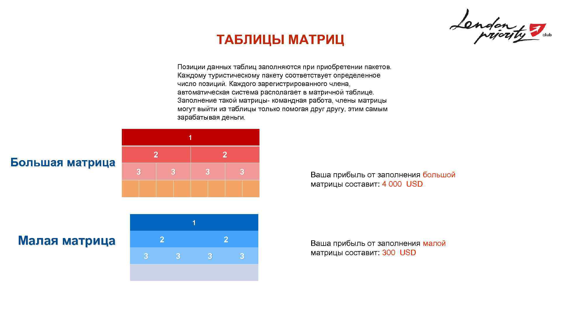 ТАБЛИЦЫ МАТРИЦ Позиции данных таблиц заполняются приобретении пакетов. Каждому туристическому пакету соответствует определенное число