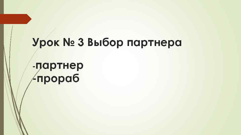 Урок № 3 Выбор партнера -партнер -прораб 