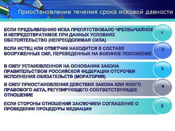 Приостановление течения срока исковой давности 1 2 3 4 5 