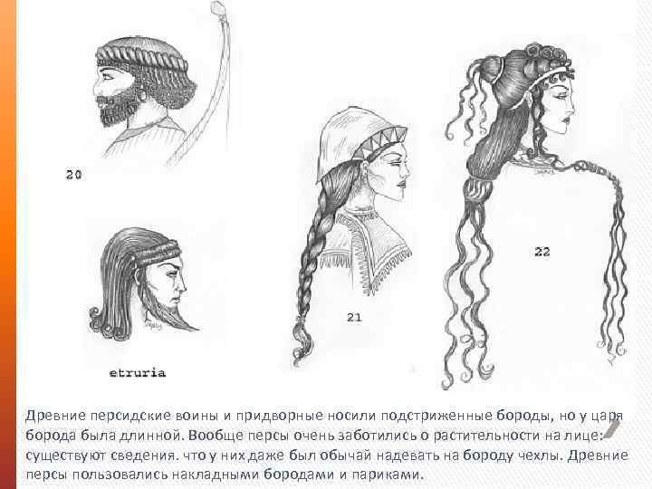 Древние персидские воины и придворные носили подстриженные бороды, но у царя борода была длинной.