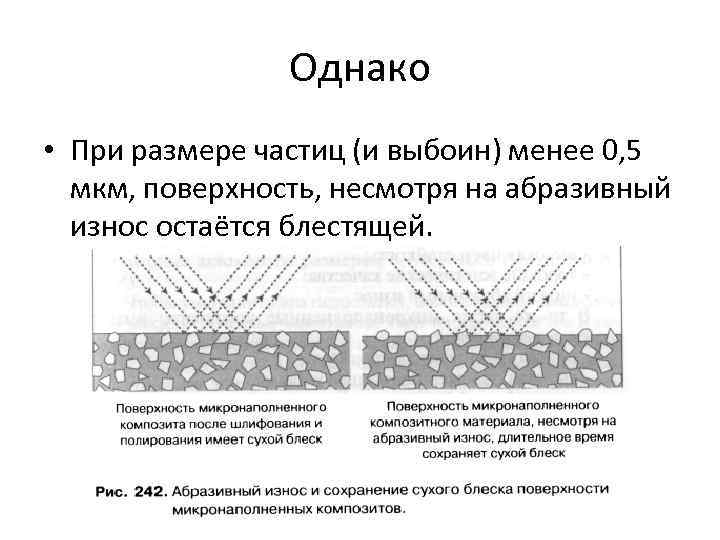 Однако • При размере частиц (и выбоин) менее 0, 5 мкм, поверхность, несмотря на