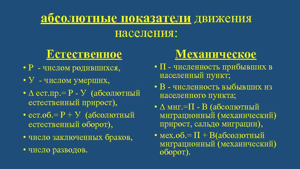 Показатели движения населения. Абсолютные показатели механического движения населения. Абсолютным показателем механического движения населения является…. Коэффициент механического движения формула. К показателям статистики населения относятся.