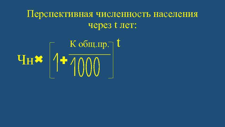 Перспективная численность населения через t лет: К общ. пр. Чн t 