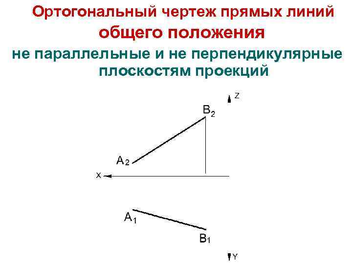 Ортогональный чертеж прямых линий общего положения не параллельные и не перпендикулярные плоскостям проекций 