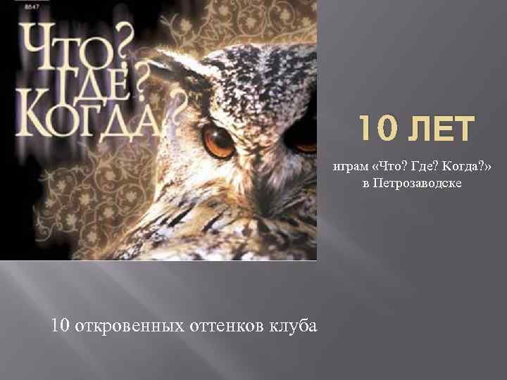 10 ЛЕТ играм «Что? Где? Когда? » в Петрозаводске 10 откровенных оттенков клуба 