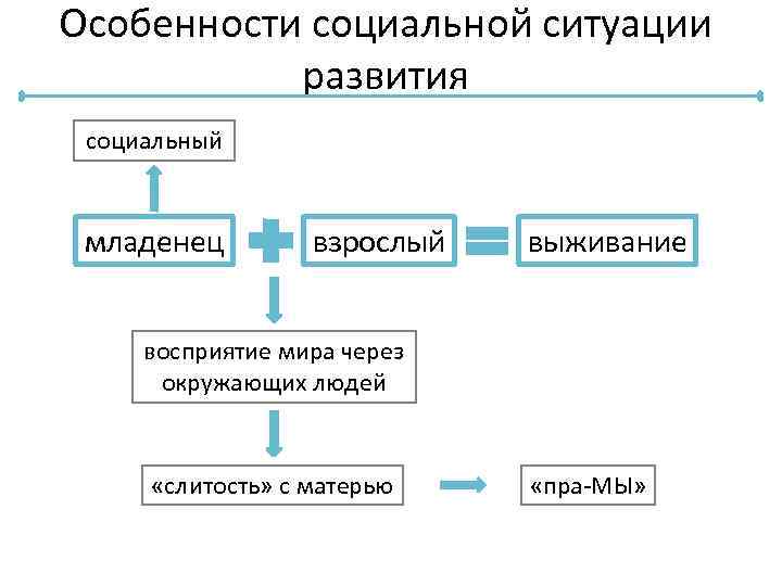 Особенности социальной ситуации развития социальный младенец взрослый выживание восприятие мира через окружающих людей «слитость»