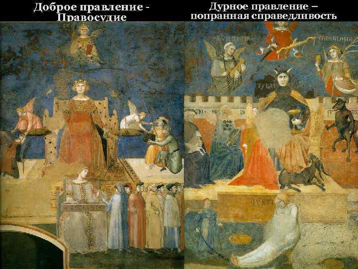 Доброе правление Правосудие Дурное правление – попранная справедливость 