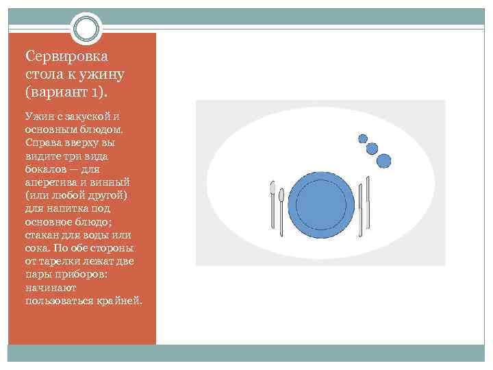 Сервировка стола к ужину (вариант 1). Ужин с закуской и основным блюдом. Справа вверху